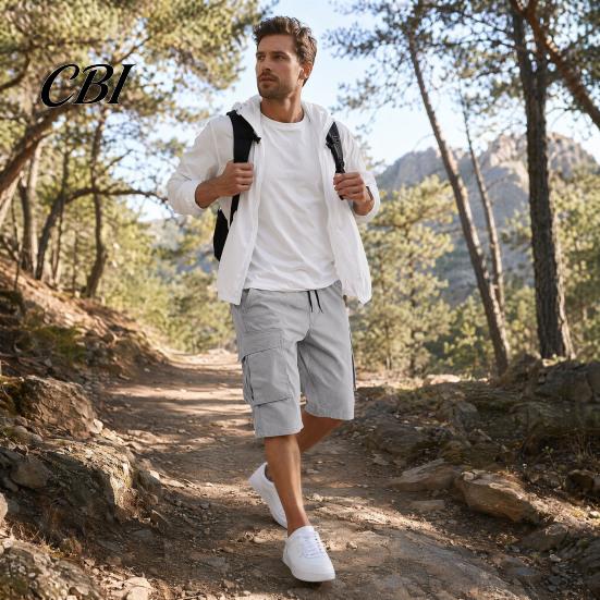Men Shorts with Drawstring Summer for Men, Multi-Pocket Cargo Adjustable Elastic Skin-friendly Fabric Waistband, Loose Fit Sport Hiking Work