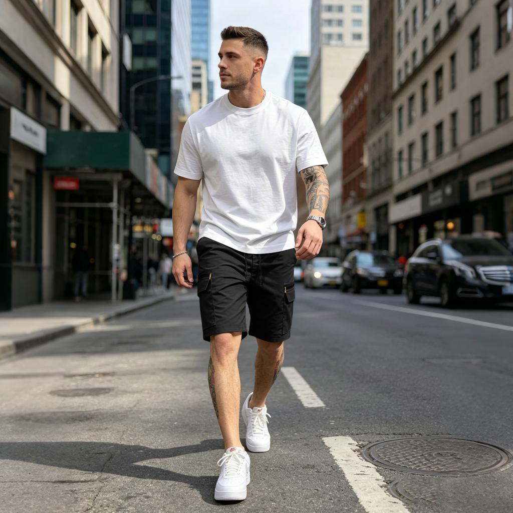 Mens Casual Loose Fit Multi Pocket Cargo Shorts with Elastic Waistband and Drawstring for Outdoor Activities