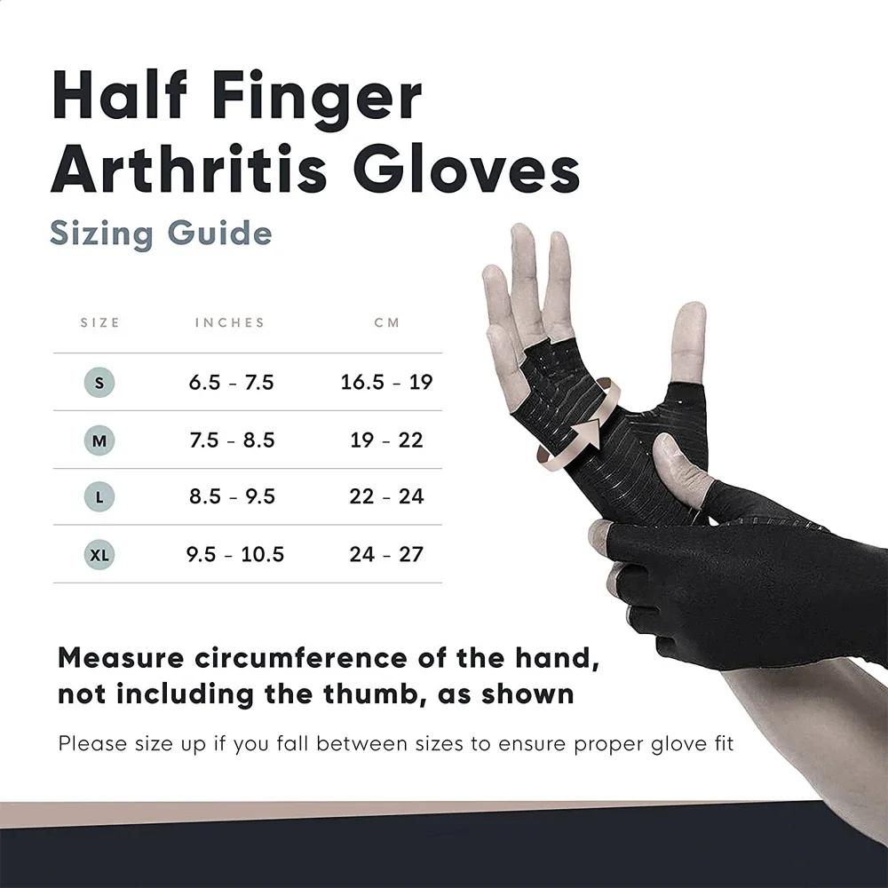 1Pair Copper Arthritis Compression Gloves Relieve Hand Pain Swelling Carpal Tunnel Fingerless For Typing Joint Support