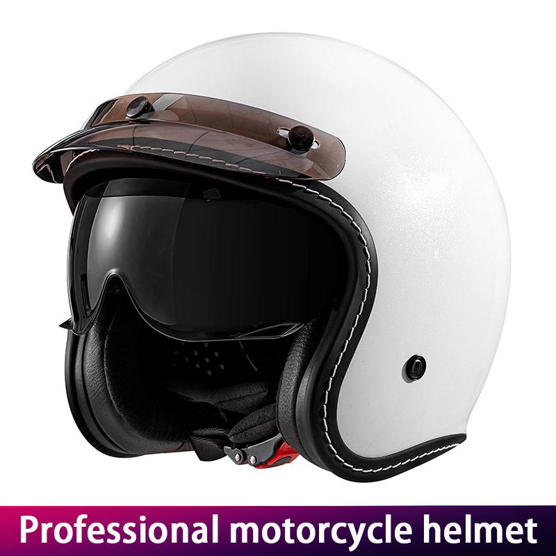 Red Vintage Motorcycle Helmet Three-Quarter Male Female Dual Lens Cruiser Biker Headgear Protection with Mirror Feature