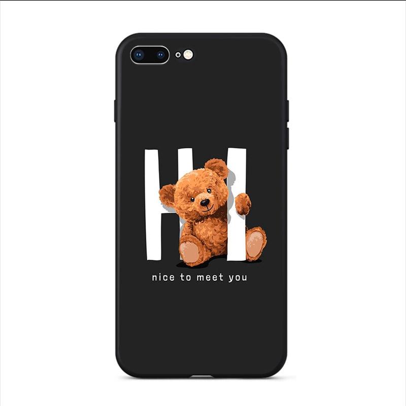 Cute Cartoon Bear Phone Case For Iphone 12 Mini 13 11 Pro Max SE 2020 XS X XR Hard Mobile Shell 7 6S 8 Plus 5 Funny Unique Cover