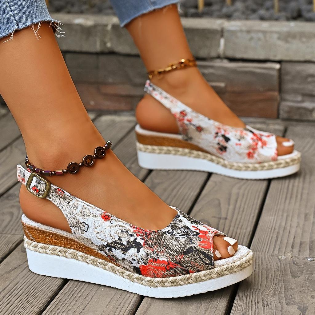 Wedge Flat Sandals Women Summer Slingbacks Peep Toe Platform Shoes for Women Light Non-slip Comfort Fabric Cushion Beach Sandals