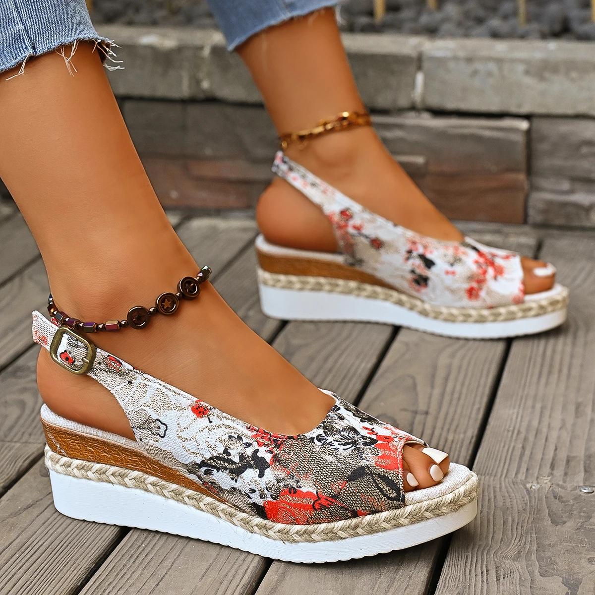 

Fashion Wedge Flat Sandals Women Summer Slingbacks Peep Toe Platform Shoes for Women Light Non-slip Comfort Fabric Cushion Beach Sandals 43 розовый