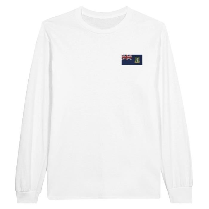 T-shirt à manches longues - Drapeau des îles Vierges britanniques - Blanc - 100% coton - Coupe régulière - Mixte