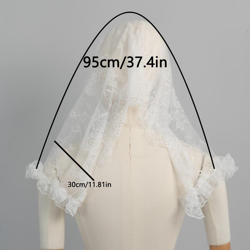 Vintage Lace Bridal Veil Short Mantilla Wedding Headcover Ruffle Edge Brides Headpiece for Wedding Ceremony Party
