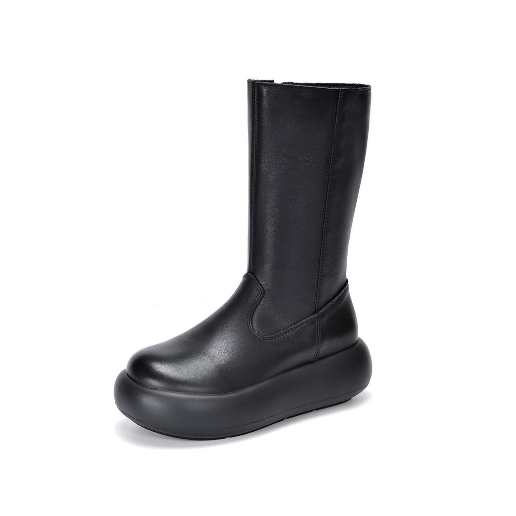 Stivali Alti da Donna Vintage in Pelle con Punta Tonda, Suola Spessa e Zip Laterale - Edizione Autunno/Inverno 2025.