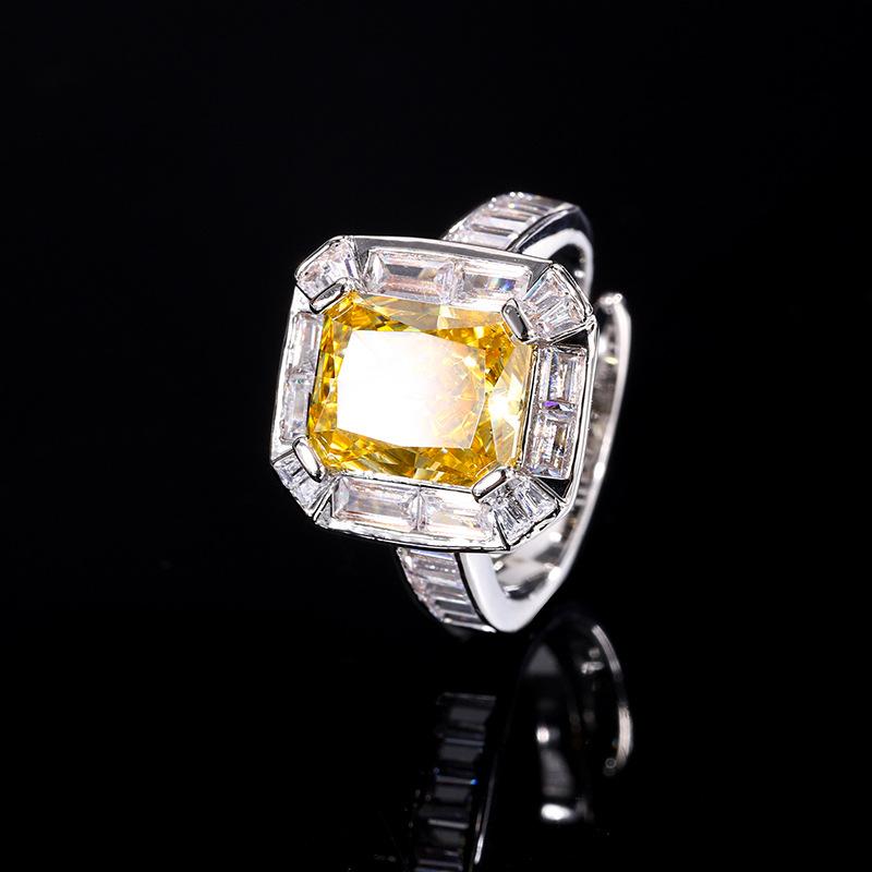 Jewelry Copper Bottom Gold-Plated High Carbon Diamond Ice Flower Square Diamond Copper Inlaid Temperament Light Luxury Ring Female 8 * 10