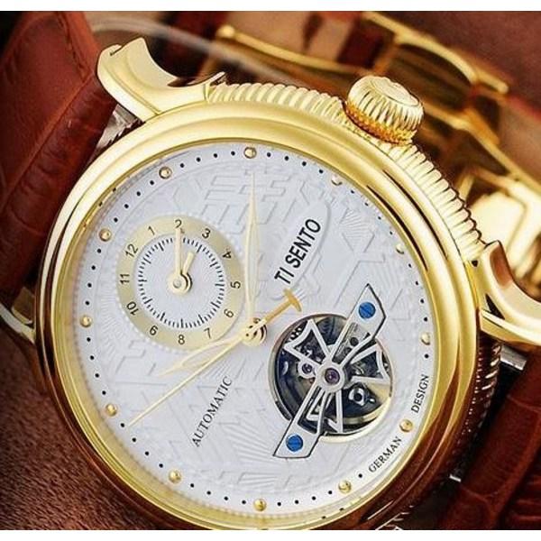 [Ticento]Herren Automatikuhr Leder TS50011GD DUAL, Koreanische Luxusuhren