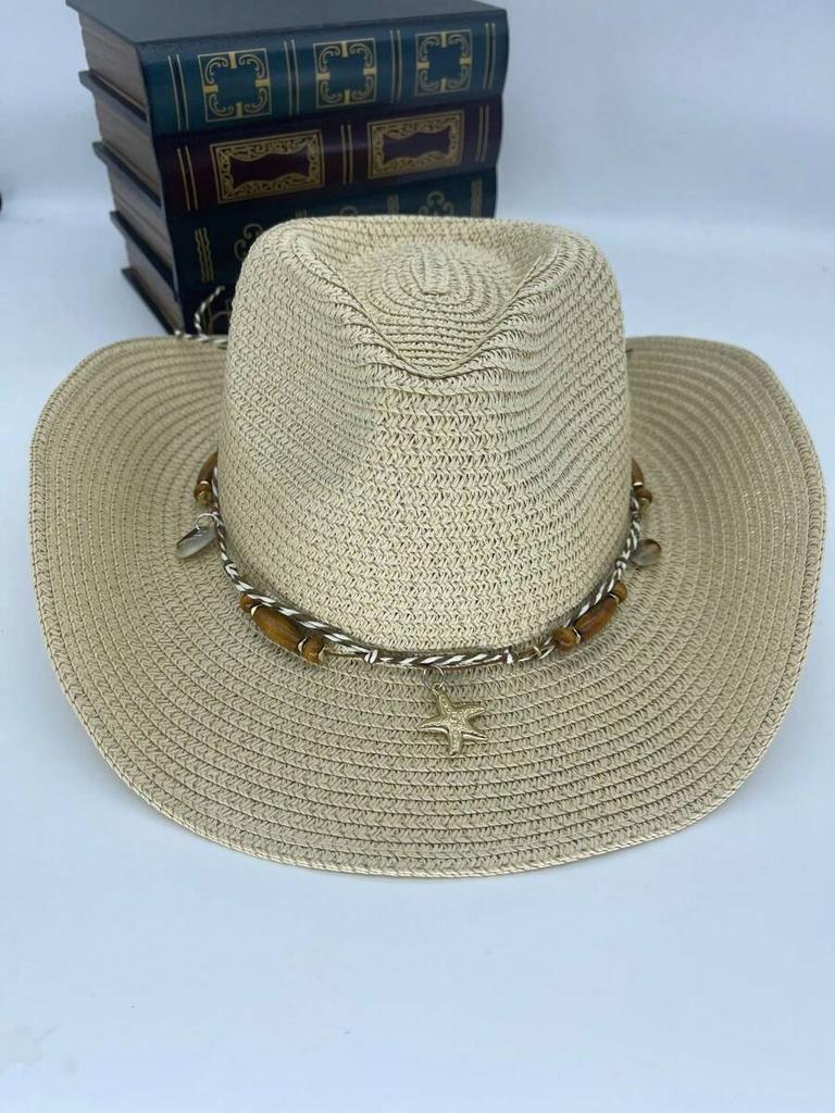 Bohemian Straw Hat With Beaded Chain Decor, Casual Sun Protection Hat For Women