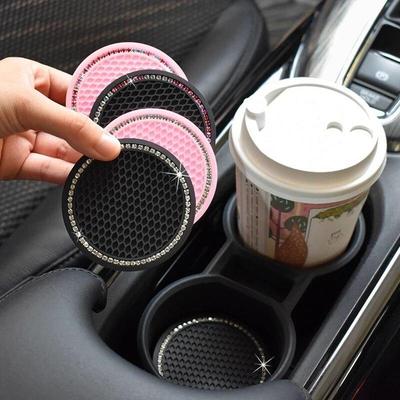 1pc Auto Nicht-slip Wasser Tasse Pad Diamant Strass Bling Dekoration Auto Innen Tasse Flasche Anti-skid gummi Matte Auto Zubehör
