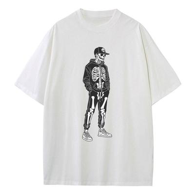 Sommer Lockeres T-Shirt Baumwolle Schulterfrei Unisex Oberteil Totenkopf-Print Grafik-T-Shirt Atmungsdruck Unisex Designer Kleidung