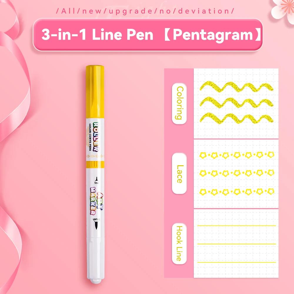 Kawaii Highlighter Pen 3in 1 Roller Dual Tip Curve Liner Marker Pens Different Wave-Shaped Journal Scrapbook School Stationery