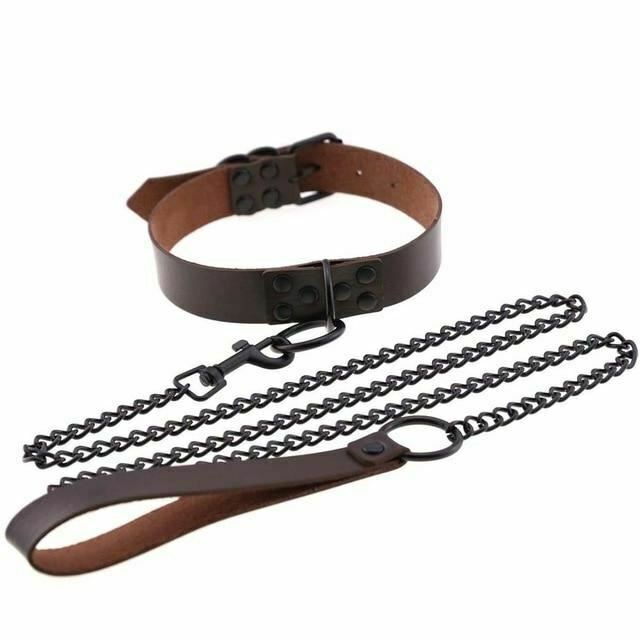 Rivet Slave Collar With Leash Pet Play Owned Submissive Collars & Leashes