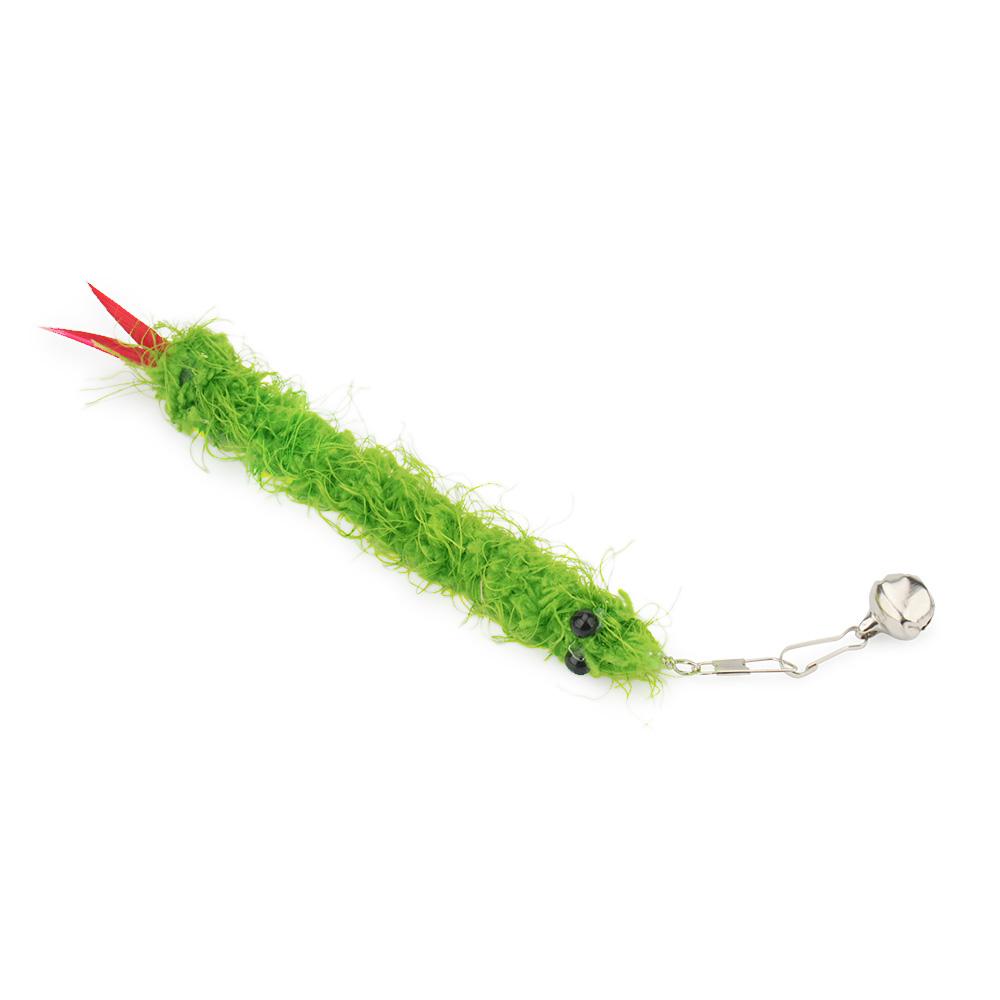 Plush Caterpillar Shape Cat Teaser Stick Accessories Cat Toys Wand Replace Head Artificial Insects Shrimp kitten Pet Toy зелёный