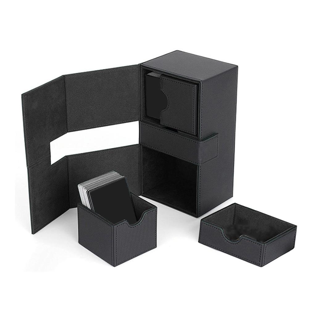 Caixa de Baralho com 3 Gavetas Grande Capacidade Fecho Magnético Couro PU Caixa de Armazenamento para Cartas de Jogo para Guardar Mais de 200 Cartas