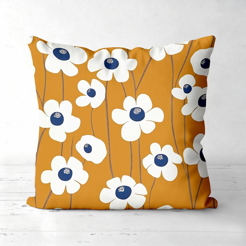 Pieces Retro Poppy Floral Pillow Covers Polyester Sofa Decorative Cushion Cov Headboard Pillow (Without Pillow Core