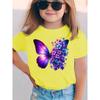 Girls Summer Fashion Short Sleeve T-Shirt Purple and Butterflies Cartoon Print Casual Versatile