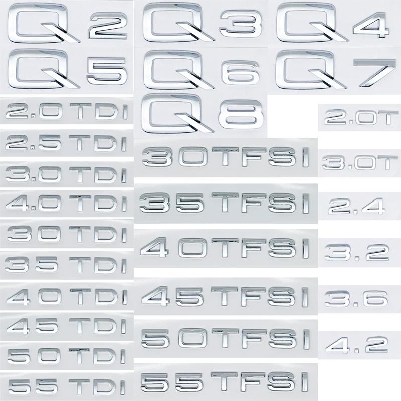 Argento nero Lettere Q2 Q3 Q4 Q5 Q6 Q7 Q8 30 35 40 45 50 55 TDI TFSI 2.0T Emblema Per Auto Audi Parafango Bagagliaio Logo Posteriore Adesivo