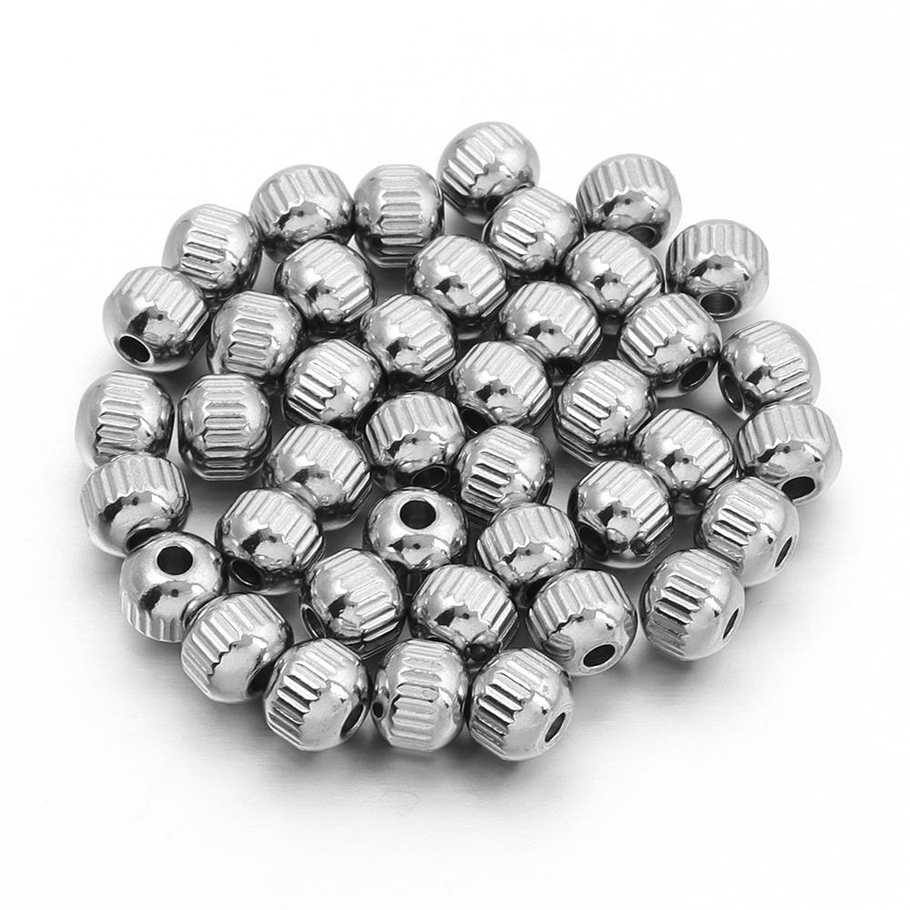40pcs/lot 4 6 8mm Stainless Steel Beads Streaks Shape Spacers Loose Round Beads For DIY Jewelry Making Accessories Findings