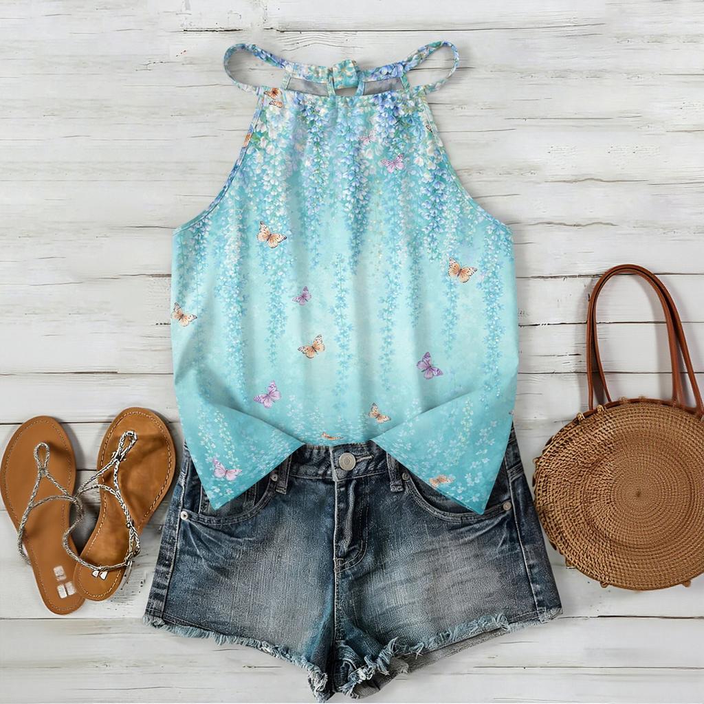 Boho Blumenmuster Ärmelloses Tanktop Leichte Sommer-Freizeitbluse Lockere Passform mit Verstellbaren Trägern für Damen