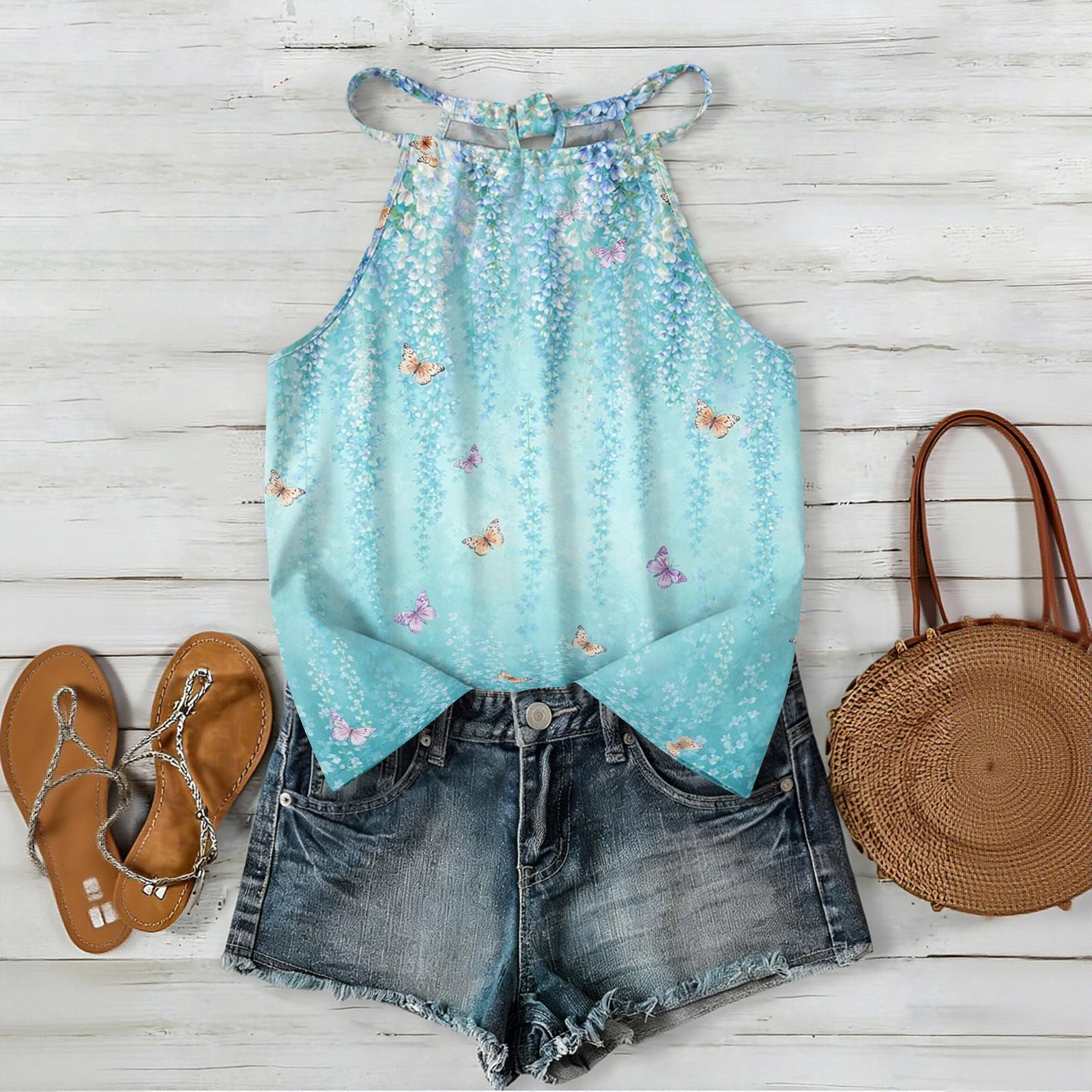 

Bohemian Floral Print Sleeveless Tank Top Lightweight Summer Casual Loose Fit Blouse with Adjustable Straps for Women M