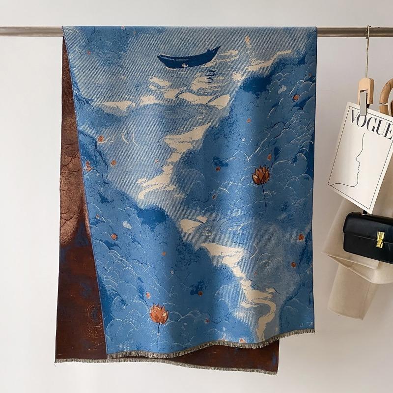Dunhuang Oil Painting Autumn and Winter Thickened Scarf Travel Outside Shawl Windproof and Cold Jacquard High-end Scarf Shawl Neck Protection