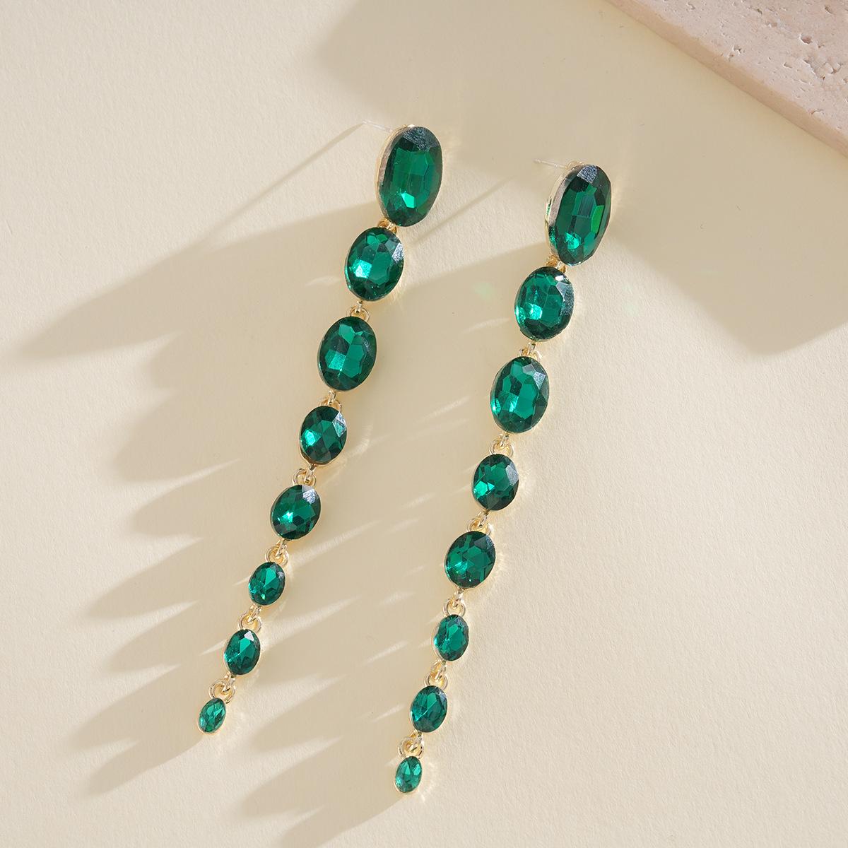 Diamond-encrusted oval tassel silver needle stud earrings light luxury fashion earrings personalized earrings