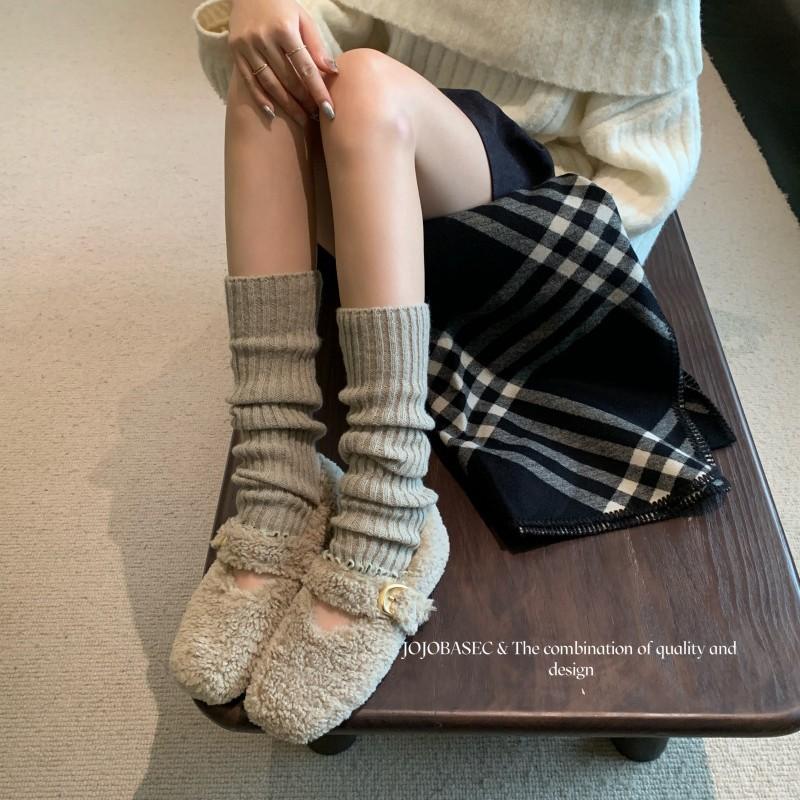 Flat-bottomed Gentle Fluffy Shoes for Women's Outer Wear 2025 Autumn and Winter New Models with Mary Jane Shoes with Velvet Doudou Cotton Shoes