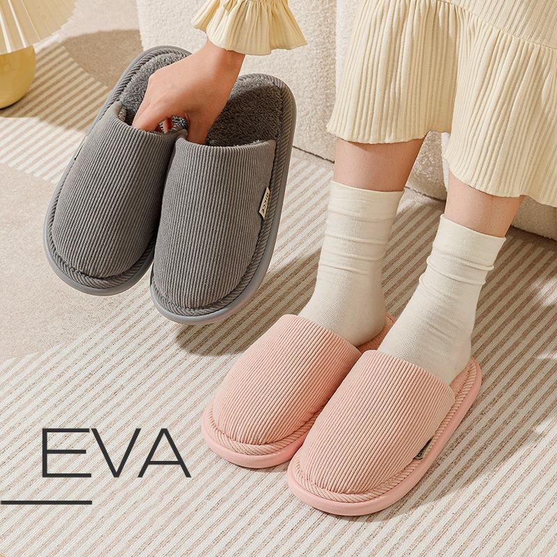 Women Fleece Lined Slippers Warm Indoor House Shoes Non Slip EVA Sole Couple Home Comfortable Winter Cotton Shoes