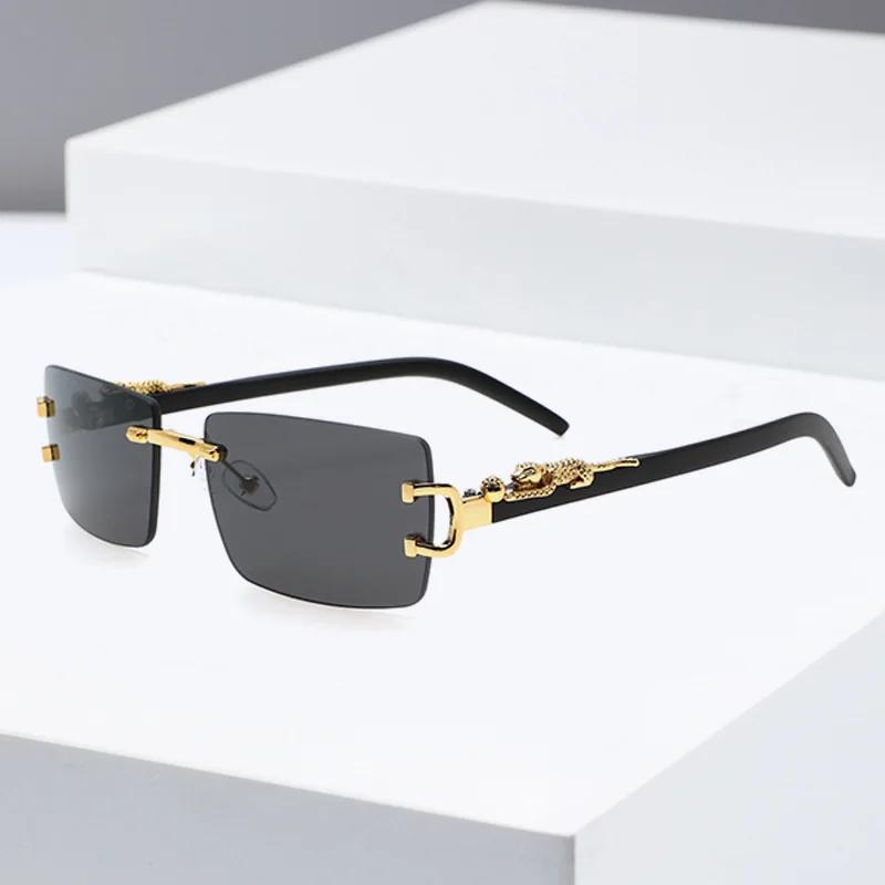 Fashionable Trendy Frameless Rectangular Personalized Sunglasses Metal Leopard Leg Men Women Sun Glasses New Lentes
