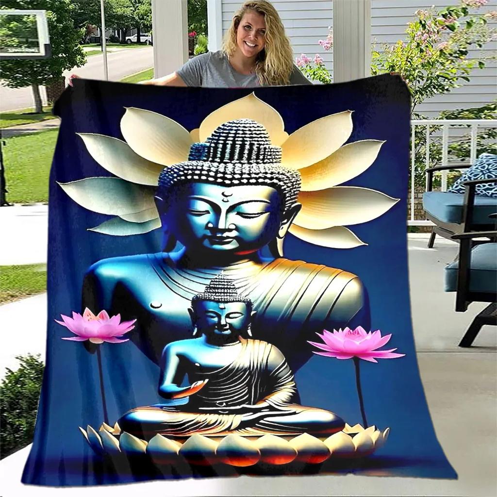 Buddha Sakyamuni Buddhisme Tro Religion Blødt Plys Tæppe, Flanel Tæppe Kastetæppe til Stue Soveværelse Seng Sofa Bed