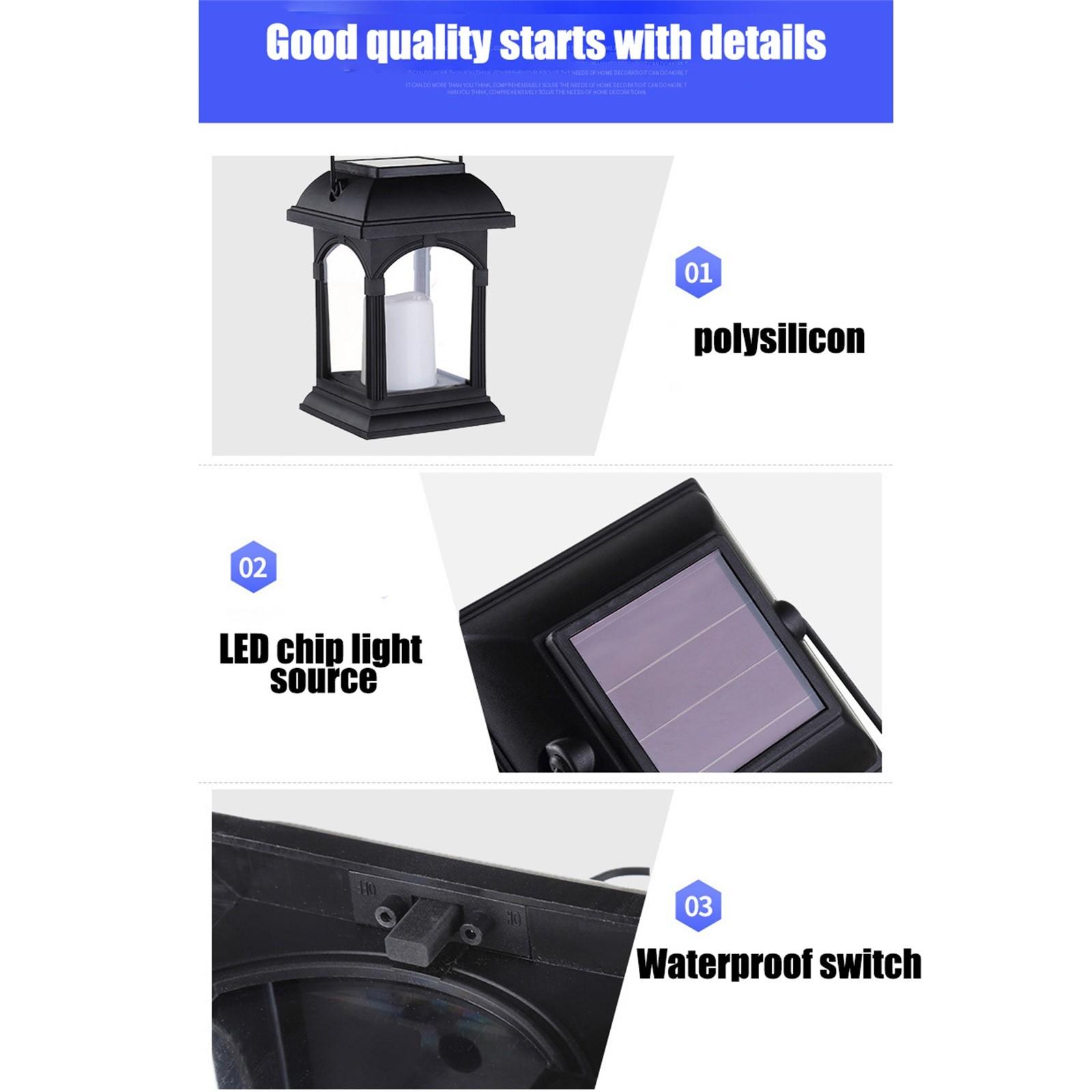 

Solar Powered Portable Lantern with Handle for Outdoor Indoor Use Waterproof Decorative Lantern with LED Candle Light for Garden Patio Camping One Size чорний