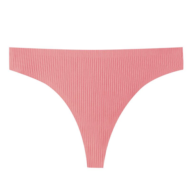 Pure Cotton Sexy Women's Thongs - Solid Color Ribbed T-Pants for Girls