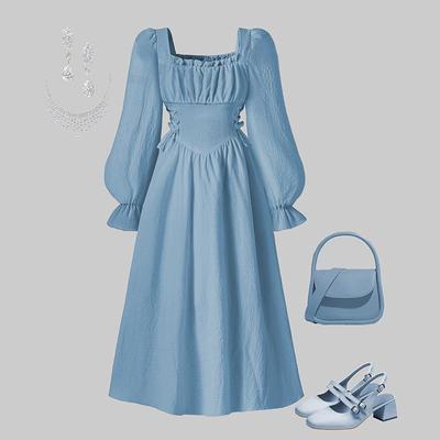 Abito midi elegante a maniche lunghe con scollo quadrato da bambina - Primavera 2026
