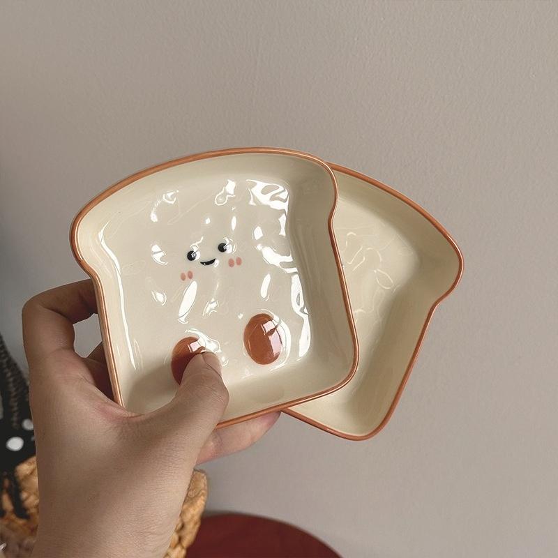 Exquisite Ceramic Tableware Cute Bread Shaped Small Plate Afternoon Tea Dessert Snack Plate Dried Fruit Dish Mini Serving Plate