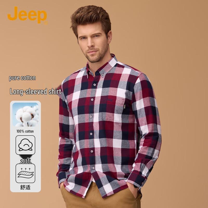JEEP Men s Long Sleeve Cotton Plaid Casual Shirt 4XL