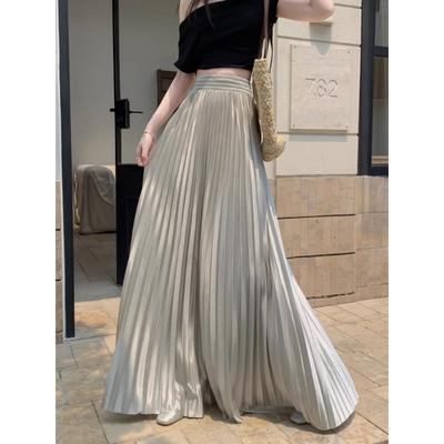 Sommer Herbst Damen Elegant Einfarbig Elastisch Lang Maxi Plissee Rock Für Dame