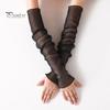 Women Sheer Mesh Arm Sleeves Long Ultra-thin Lace Fingerless Gloves UV Sun Protection Cooling Mesh Tulle Sunscreen Sleeves for Outdoors