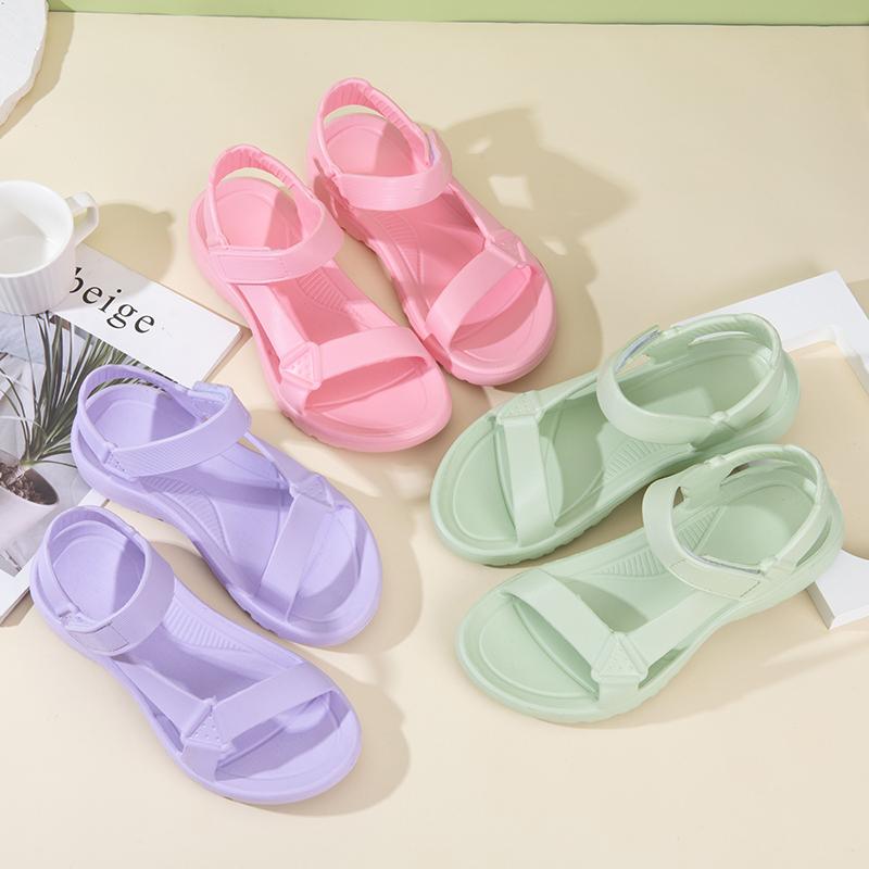 Sommer 2024 Neue Handel Flache Sandalen Einfarbig Damenschuhe Weiche und Bequeme EVA Flache Sandalen für Damen