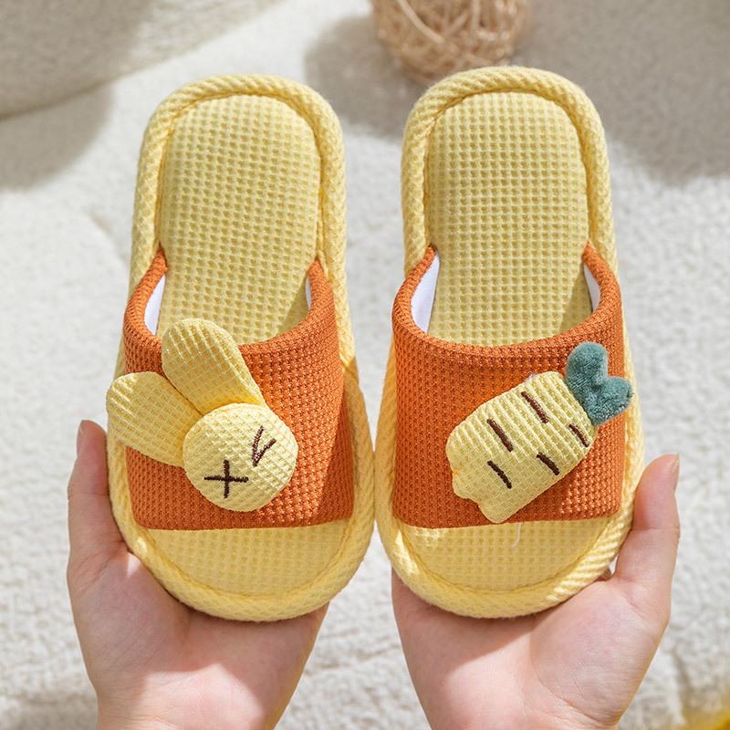 Xinwang Rabbit Linen Slippers for Kids: Summer Indoor Silent Cotton Slippers for Men and Women.