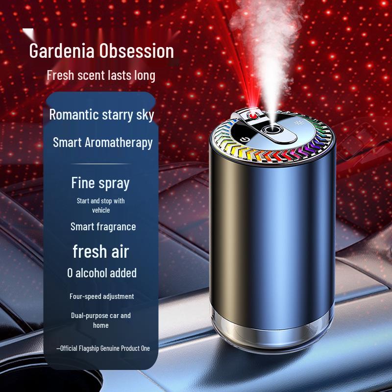 Starry Sky Car Air Vent Perfume Diffuser: Smart Automatic Aroma Sprayer with Long-lasting Fragrance and Ambient Ceiling Light Effect.