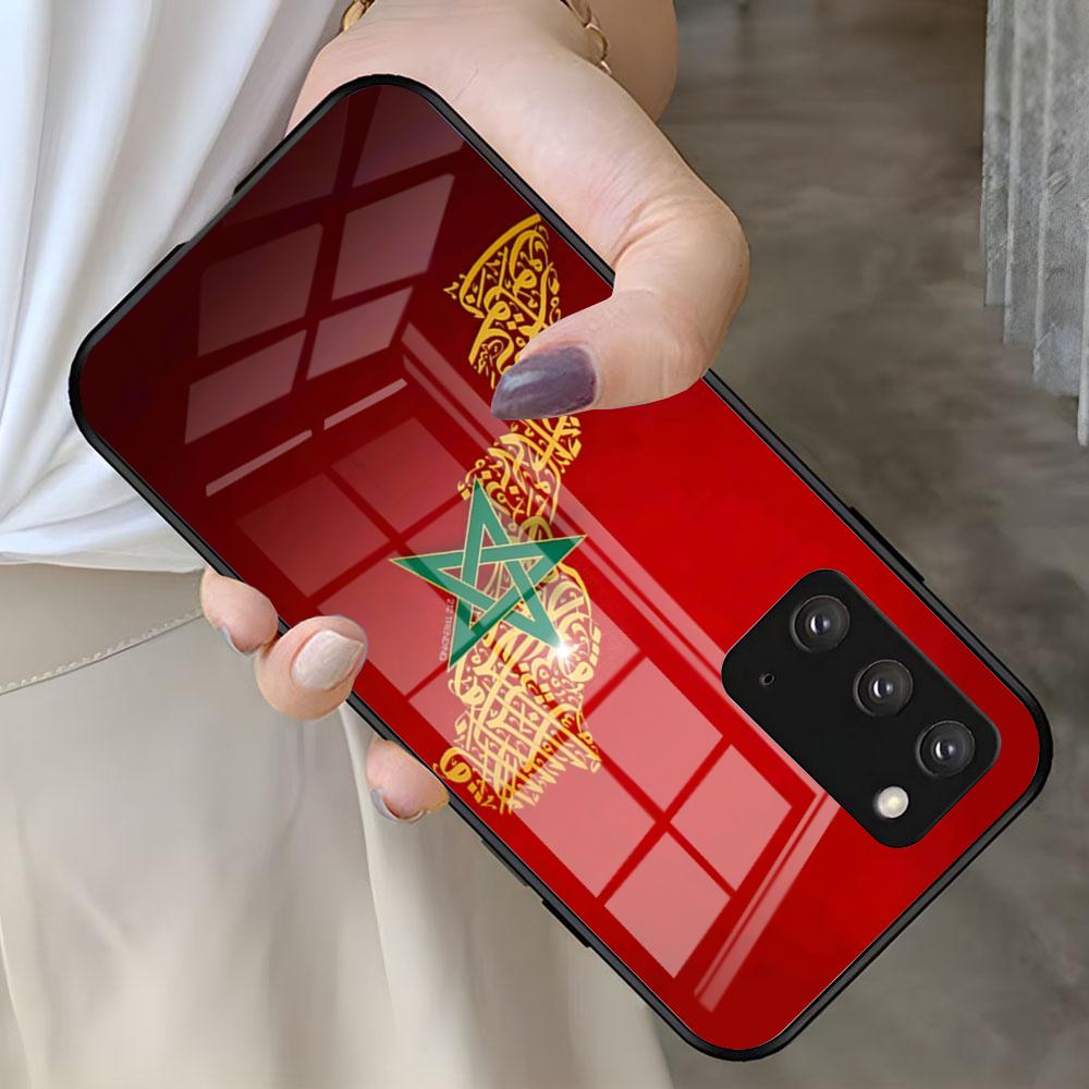 Morocco Flag Phone Case For Samsung S25 S24 FE S23 S22 S21 Plus S20 Ultra Note20Ultra Black Glass Cover
