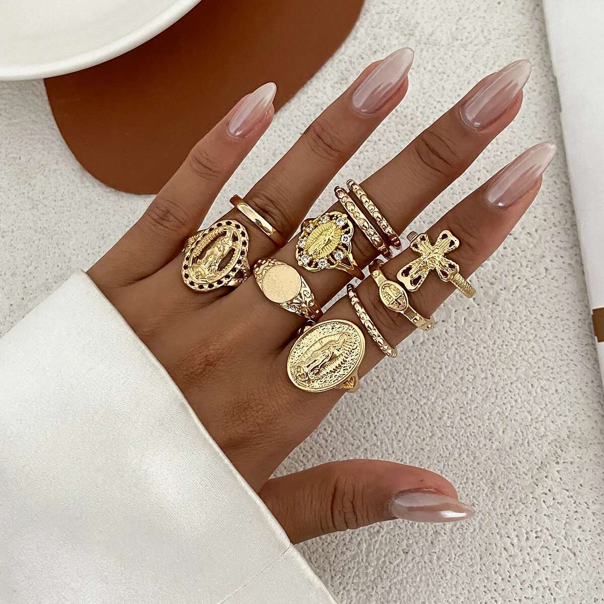 

Ingemark 10Pcs/Set Exquisite Elegant Irregular Geometry Finger Rings Women Creative Romantic Wedding Banquet Jewelry Accessories