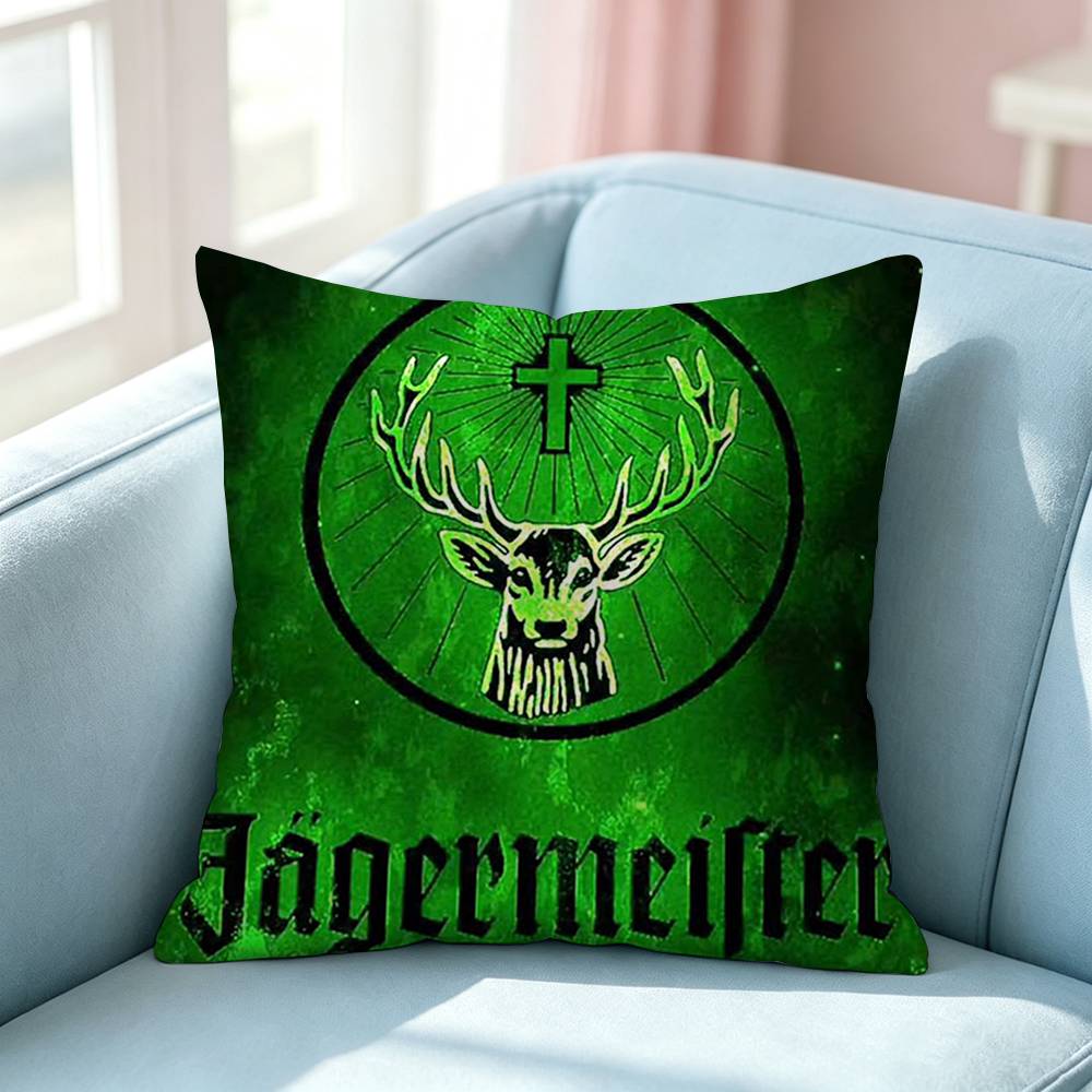 Famous liquor JJagermeister Logo Pillow Case Square DoubleSided Sofa Cushion Cover Bedroom Bedside Pillow