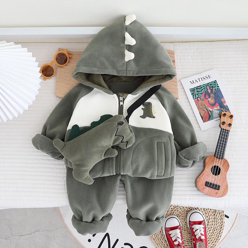 Boys' Fleece Hooded Jacket & Pants Set - Korean Style Winter Fashion