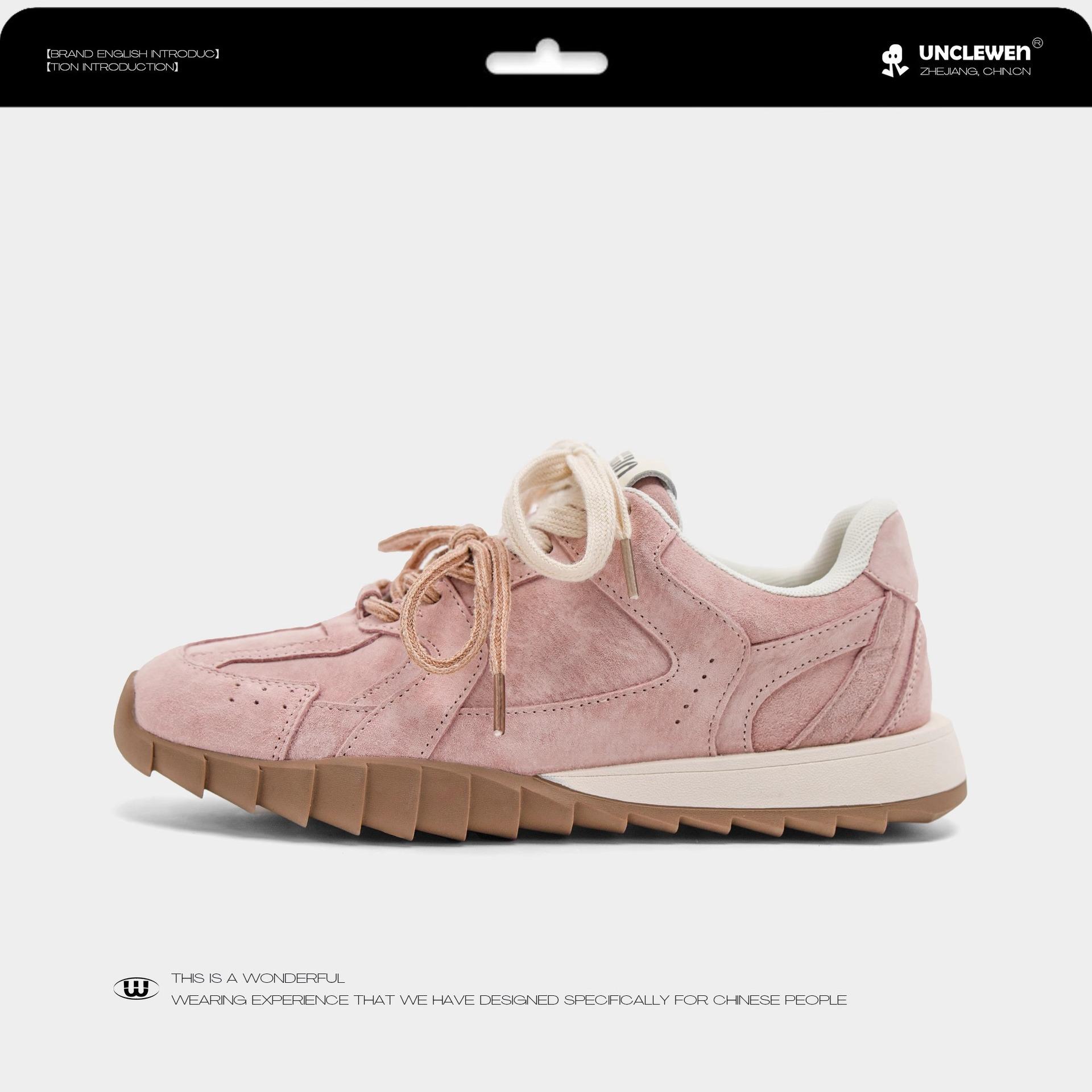 

Мягкая кожа немецкие тренировочные туфли женские ретро 2025 весна и осень новые легкие мягкая подошва универсальные для бега спорт и отдых Форрест Гамп 40 розовый