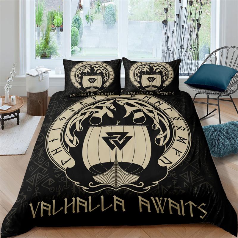Viking Northern Germanic Culture Wolf Celtic Bedding Set Boys Girls Twin Queen Size Duvet Cover Pillowcase Bed Kids Adult