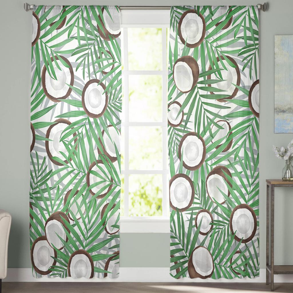 Kokostextur Löv Modern Gardin För Vardagsrum Transparenta Tyllgardiner Fönster Skir För Sovrummet Tillbehör Dekor