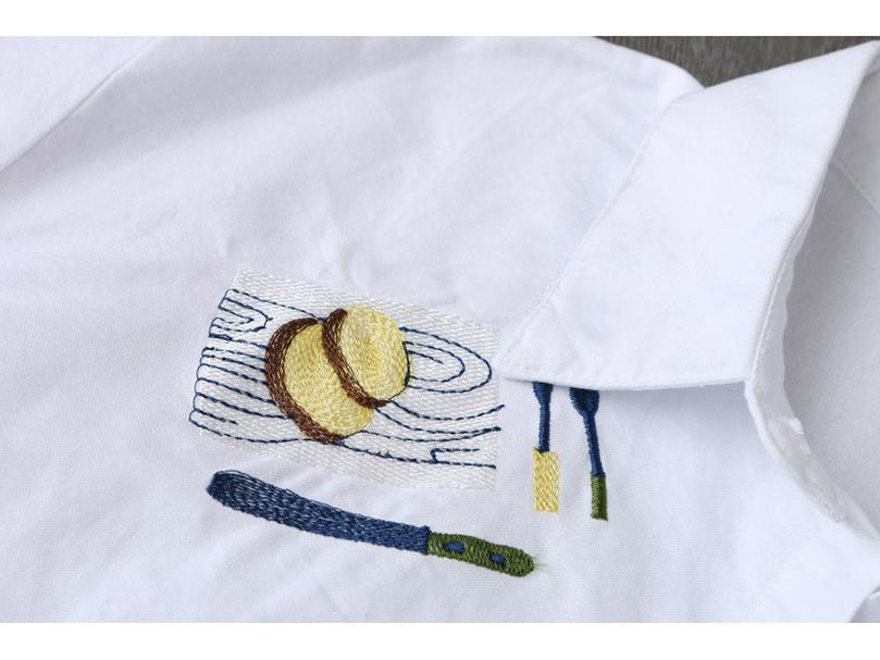 Korean Style Cotton Embroidered Long Sleeve Casual Shirt for Women