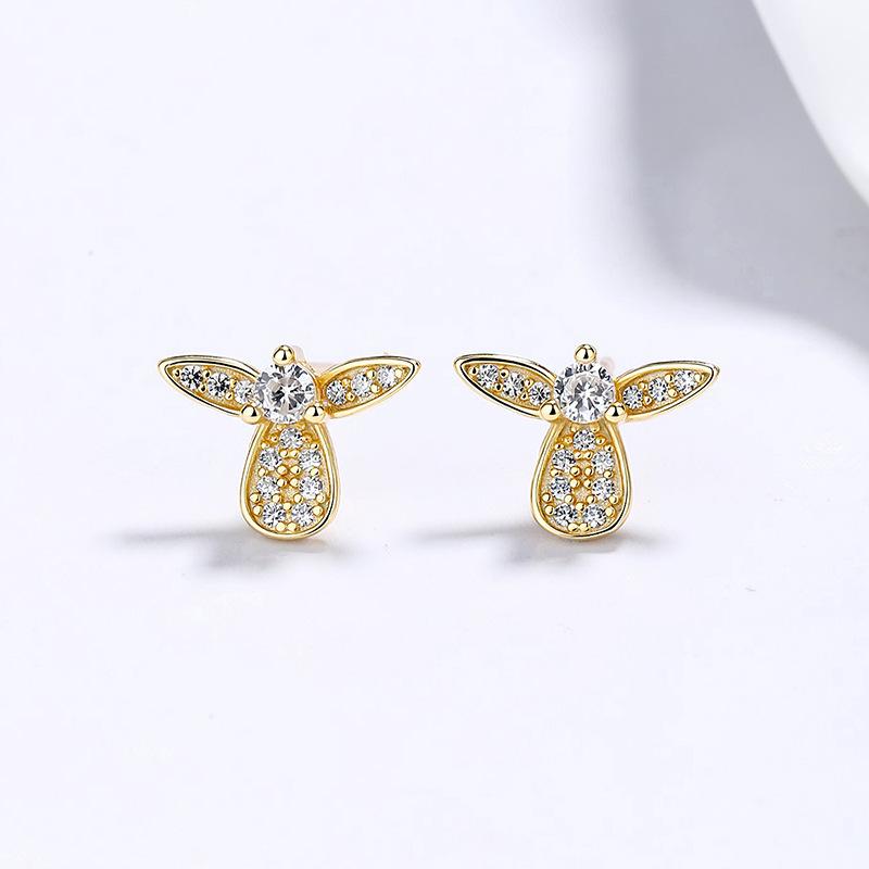 Angel Wings Zircon Stud Earrings Light Luxury Premium Earrings Women's 925 Silver Jewelry Niche Design Cross-border Ear Bone Stud